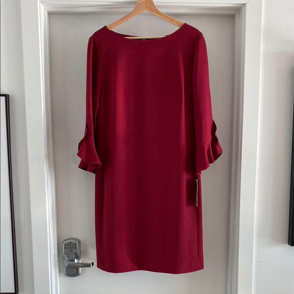 Karl Lagerfeld Red Sheath Dress with Bell Sleeves for Cocktail
